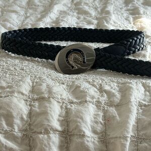 Braided Black Belt with Silver Horseshoe Buckle 30 Dark Navy Blue